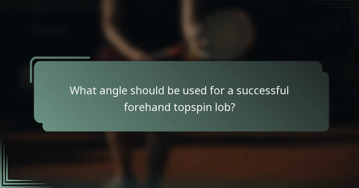 What angle should be used for a successful forehand topspin lob?